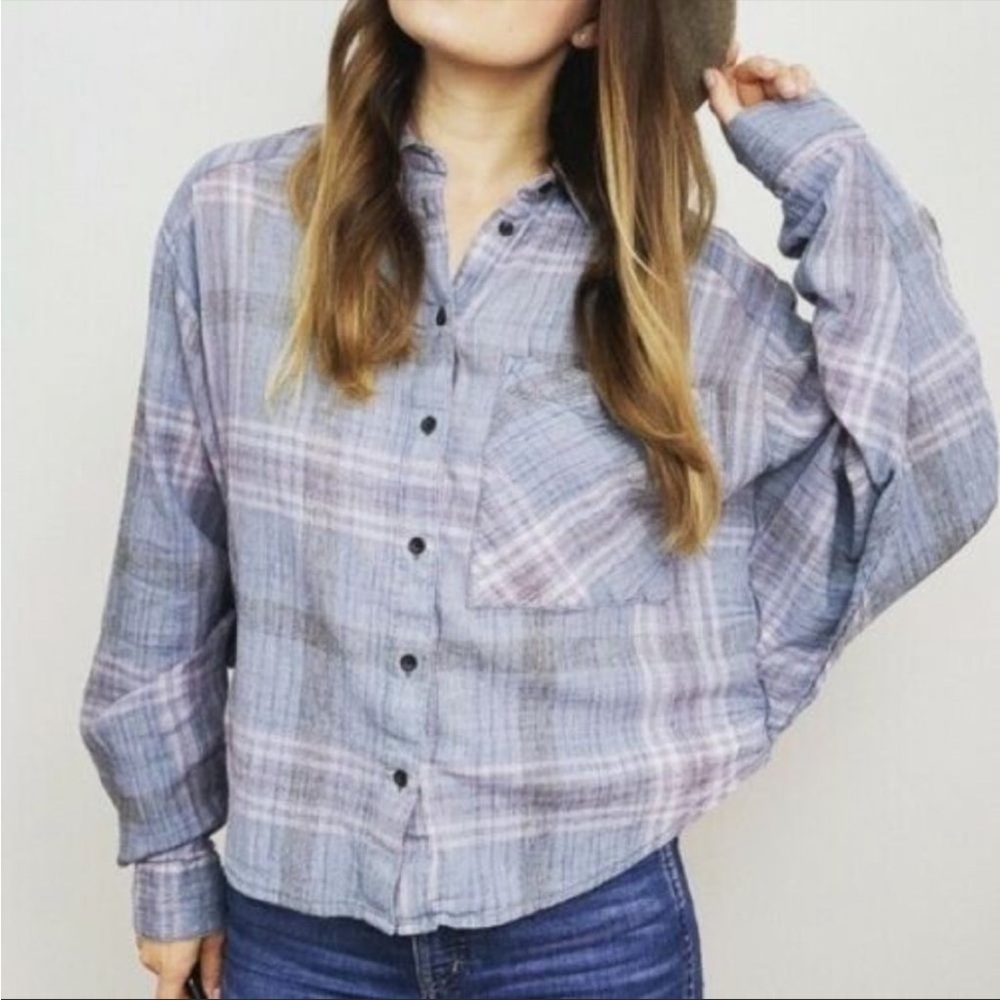 Free People Batwing Flannel Shirt, Size L